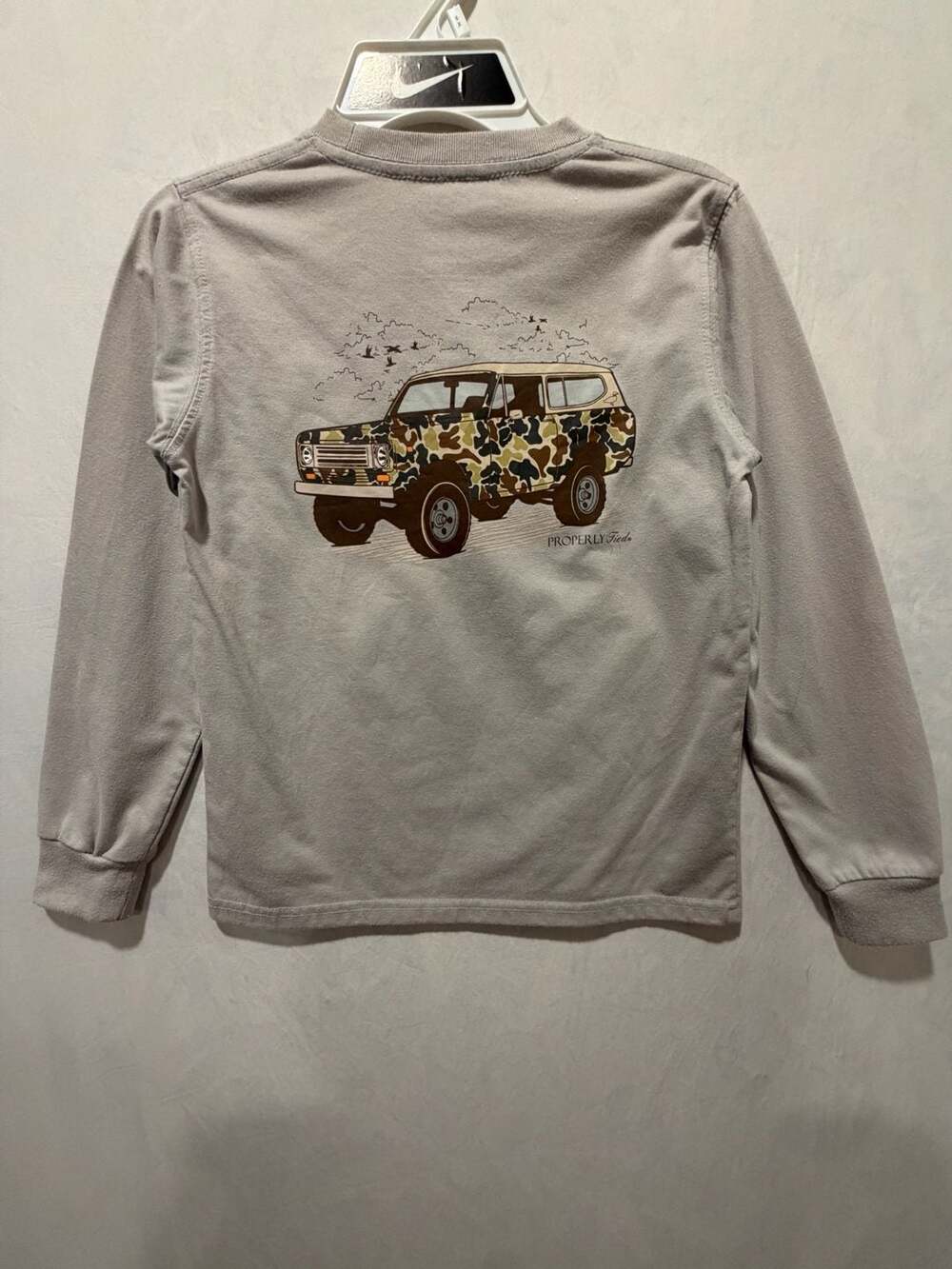 Properly Tied Camo Truck Long Sleeve Top Linen - Ice Grey, Size 7
